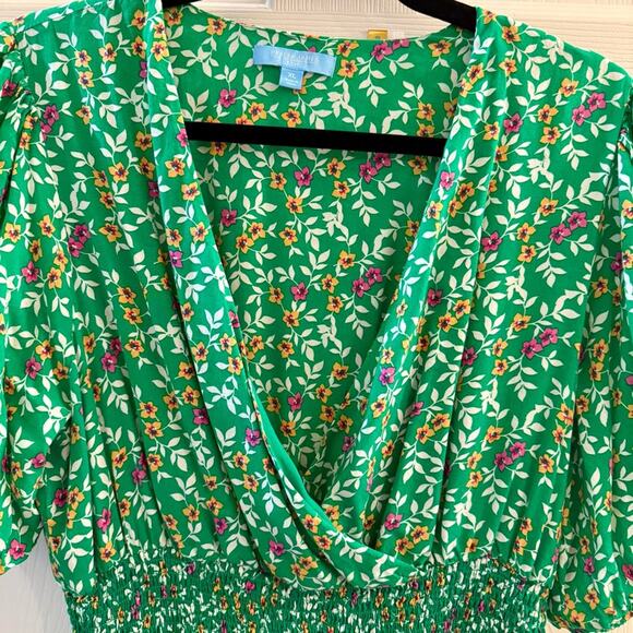 Draper James Womens XL Green Wrap Midi Dress Cottagecore Whimsical Dainty - Picture 2 of 8